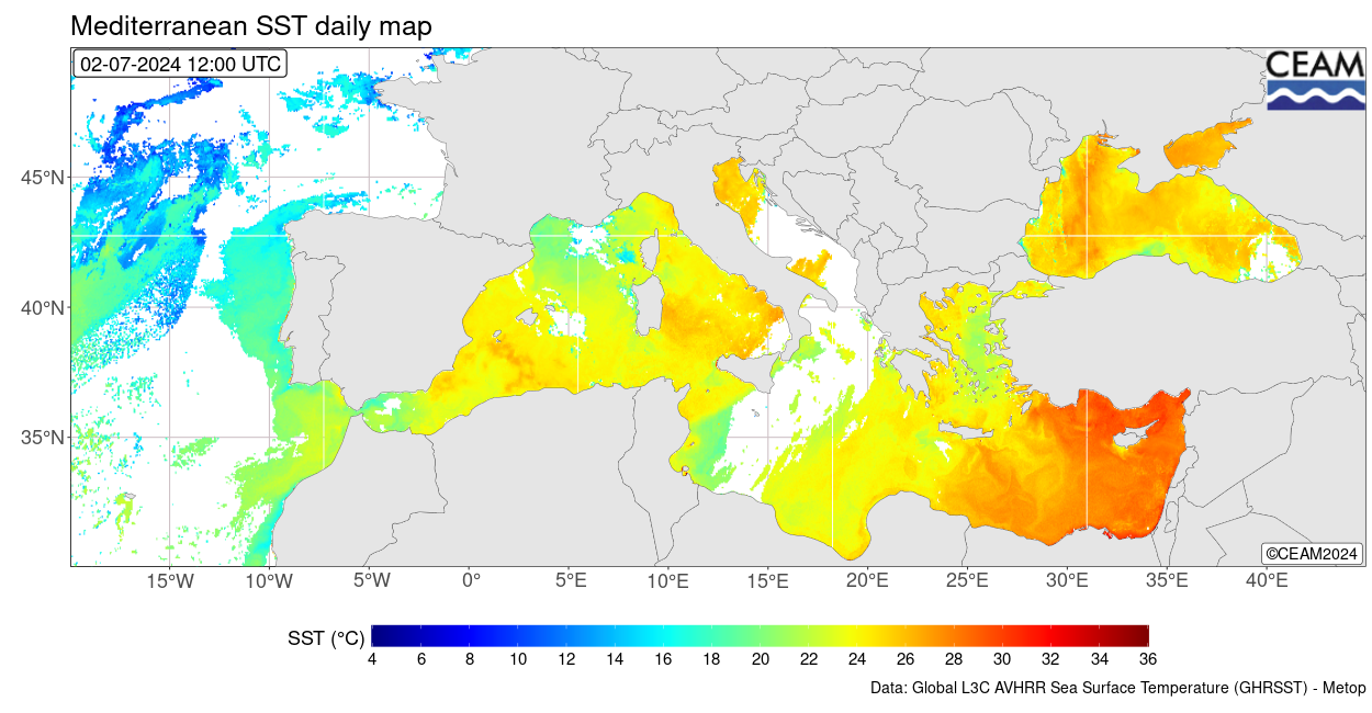Latest SST daily map (source: OSI/SAF)